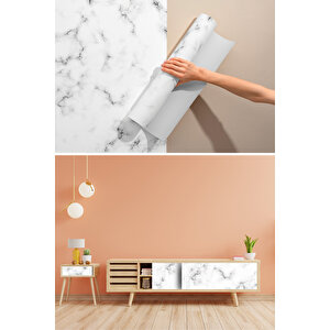 Beyaz Üzeri Siyah Granit Görünümlü Yapışkanlı Folyo, Mat, Dekoratif Kaplama Kağıdı 0215 45x1500 cm 