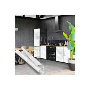 Beyaz Granit Desenli Yapışkanlı Folyo, Mutfak Arası Tezgah Su Geçirmez Kaplama Kağıdı 0209