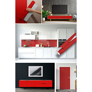Mat Kırmızı Düz Renk Yapışkanlı Folyo, Mutfak Dolap, Tezgah Arası, Masa Duvar Kaplama 0432 45x1500 cm 