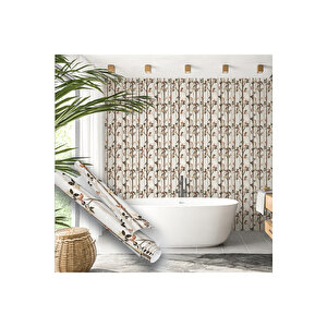Yaprak Dal Desenli Yapışkanlı Folyo, Kahve Tonlarda Mat Dekoratif Kaplama Folyosu 0304 45x1500 cm 