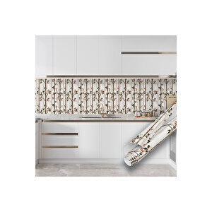 Yaprak Dal Desenli Yapışkanlı Folyo, Kahve Tonlarda Mat Dekoratif Kaplama Folyosu 0304 45x1500 cm 