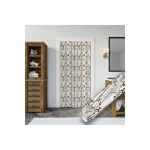 Yaprak Dal Desenli Yapışkanlı Folyo, Kahve Tonlarda Mat Dekoratif Kaplama Folyosu 0304 45x1500 cm 