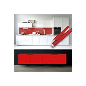 Mat Kırmızı Düz Renk Yapışkanlı Folyo, Mutfak Dolap, Tezgah Arası, Masa Duvar Kaplama 0432 90x500 cm 