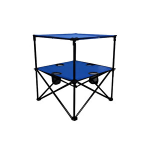 2 Katlı Rejisör Kamp Masası Katlanabilir Bahçe Masası Bardaklıklı Taşıma Çantalı Piknik Masası - Mavi