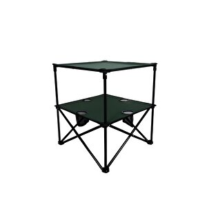 2 Katlı Rejisör Kamp Masası Katlanabilir Bahçe Masası Bardaklıklı Taşıma Çantalı Piknik Masası - Yeşil