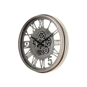 Çarklı Saat Çap 55 1 Gümüş Eskitme Duvar Saati
