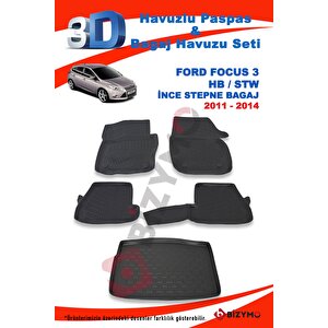 Ford Focus 3 Hb İnce Stepne 2011-2014 Paspas Ve Bagaj Havuzu Seti