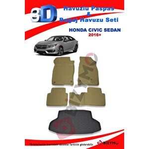 Honda Civic Sedan 2016+ Bej Havuzlu Paspas Ve Bagaj Seti Bizymo