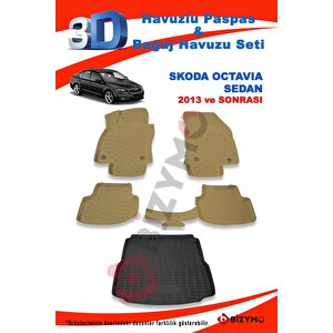 Skoda Octavia Sedan 2013 Ve Sonrası Bej Paspas Ve Bagaj Havuzu Seti