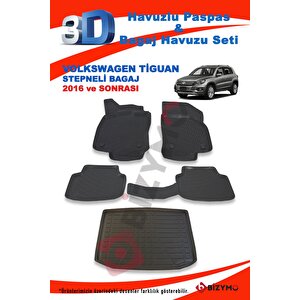 Volkswagen Tiguan Stepneli 2016 Ve Sonrası Paspas Ve Bagaj Havuzu Seti