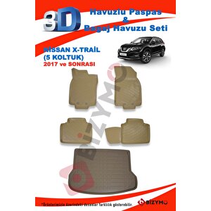 Nissan X-trail 5 Koltuk 2017 Ve Sonrası Bej Paspas Ve Bej Bagaj Havuzu Seti