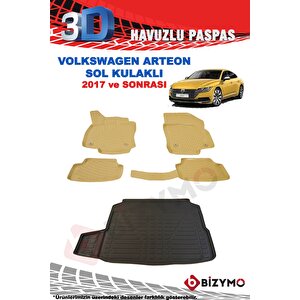Volkswagen Arteon Sol Kulaklı 2017+ Bej Havuzlu Paspas Ve Bagaj Seti Bizymo