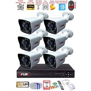 6 Kameralı 2mp Full Hd Görüntü 6 Atom Led Gece Görüşlü Dış Mekan Güvenlik Kamerası Seti 1tb