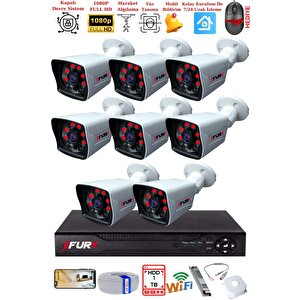 Fury 8 Kameralı 2mp Full Hd Görüntü 6 Atom Led Gece Görüşlü Dış Mekan Güvenlik Kamerası Seti 1tb