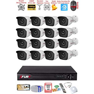 Fury 16 Kamera Geniş Açı 1080p Fullhd Görüntü 36 Led Gece Görüşlü-su Geçirmez  Güvenlik Kamera Seti 500gb