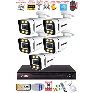 5 Kameralı 1080p Görüntü Gece Renkli Full Hd 4 X Ultra Led Gece Renkli Güvenlik Kamerası Seti 500gb
