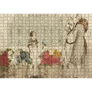 Çiçekçi Kız Ve Müşterisi Kadınlar Puzzle Yapboz Mdf Ahşap 500 Parça