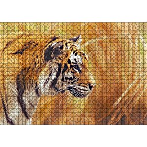 Sarı Otların Arasındaki Kaplan Puzzle Yapboz Mdf Ahşap 1000 Parça
