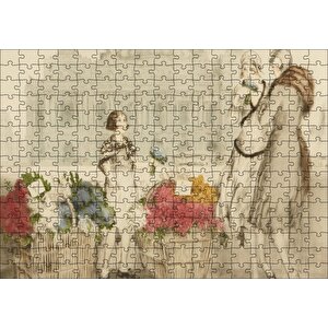Çiçekçi Kız Ve Müşterisi Kadınlar Puzzle Yapboz Mdf Ahşap 255 Parça