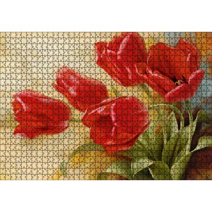 Kırmızı Gelincikler Sarı Arka Plan Puzzle Yapboz Mdf Ahşap 1000 Parça