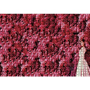 Audrey Hepburn Kırmızı Çiçekler Önünde Puzzle Yapboz Mdf Ahşap 1000 Parça