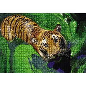 Yosunlu Suda Kaplan Puzzle Yapboz Mdf Ahşap 1000 Parça