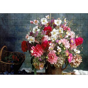 Vazo Sepet Renk Renk Bahar Çiçekleri Görseli Puzzle Yapboz Mdf Ahşap 120 Parça