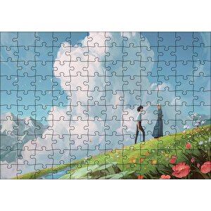 Howls Moving Castle Aşıklar Çiçekler Bulut Görseli Puzzle Yapboz Mdf Ahşap 120 Parça