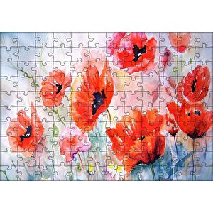 Kırmızı Gelincikler Yağlı Boya Resmi Puzzle Yapboz Mdf Ahşap 120 Parça