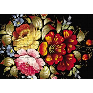 Siyah Zeminde Dijital Çizim Renkli Çiçekler Puzzle Yapboz Mdf Ahşap 255 Parça