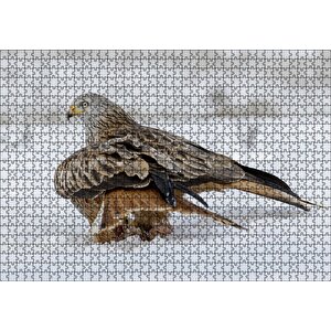 Karlar Üzerindeki Kartal Ve Pençelerindeki Avı Puzzle Yapboz Mdf Ahşap 1000 Parça