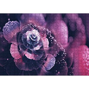 Mor Ve Beyaz Soyut Çiçek Görseli Puzzle Yapboz Mdf Ahşap 500 Parça