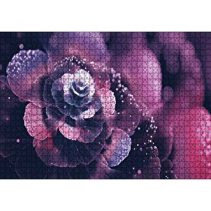 Mor Ve Beyaz Soyut Çiçek Görseli Puzzle Yapboz Mdf Ahşap 1000 Parça