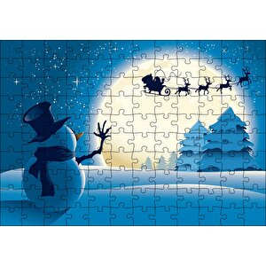 Kış Noeli Kardan Adam Ağaçlar Ayışığı Puzzle Yapboz Mdf Ahşap 120 Parça
