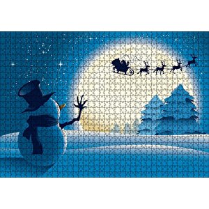 Kış Noeli Kardan Adam Ağaçlar Ayışığı Puzzle Yapboz Mdf Ahşap 1000 Parça