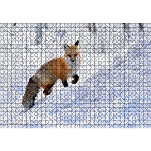 Karlar Üzerinde Kutup Tilkisi Puzzle Yapboz Mdf Ahşap 1000 Parça