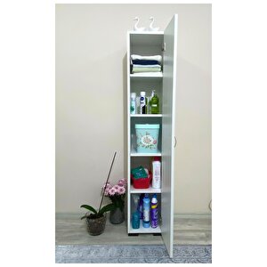 Tek Kapaklı 5 Raflı Çok Amaçlı Banyo Mutfak Kiler Dolabı Beyaz Erzak Dolabı