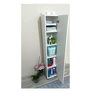 Tek Kapaklı 5 Raflı Çok Amaçlı Banyo Mutfak Kiler Dolabı Beyaz Erzak Dolabı