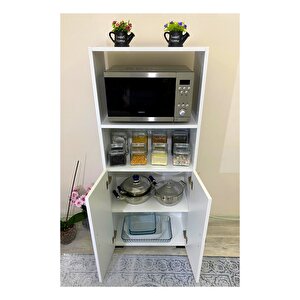 2 Kapaklı Bölmeli Mikrodalga Fırın Dolabı Çok Amaçlı Mini