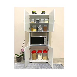 4 Kapaklı Orta Bölmeli 4 Kapılı Çok Amaçlı Beyaz Mikrodalga Mini Fırın Mutfak Dolabı
