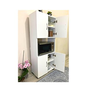 4 Kapaklı Orta Bölmeli 4 Kapılı Çok Amaçlı Beyaz Mikrodalga Mini Fırın Mutfak Dolabı