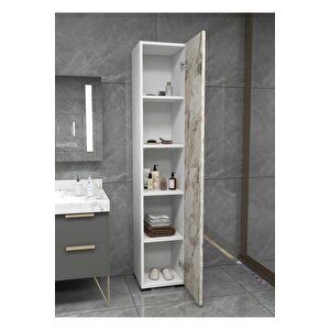 Tek Kapaklı 5 Raflı Mermer Desenli Çok Amaçlı Banyo Mutfak Kiler Dolabı Tek Kapılı Erzak Dolabı