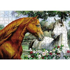 Kahve Beyz Renk Atlar Puzzle Yapboz Mdf Ahşap 255 Parça