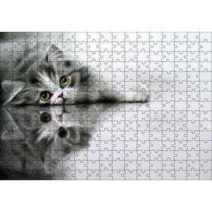 Cam Zeminde Sevimli Yavru Kedi Çizim Puzzle Yapboz Mdf Ahşap 255 Parça