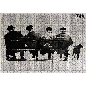 Cakapuzzle  Gazete Küpürü Üstünde Bankta 4 Adam Ve Köpek Puzzle Yapboz Mdf Ahşap