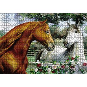 Kahve Beyz Renk Atlar Puzzle Yapboz Mdf Ahşap 1000 Parça