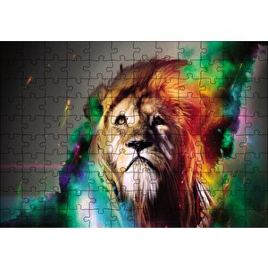 Boyalı Aslan Puzzle Yapboz Mdf Ahşap 120 Parça