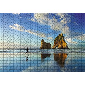 Sahilde Koşma Zamanı Puzzle Yapboz Mdf Ahşap 500 Parça