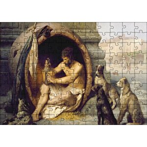 Fıçının İçindeki Diogenes Ve Köpekler Puzzle Yapboz Mdf Ahşap 120 Parça