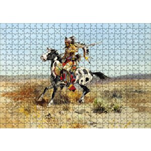 Savaşçı Kızılderili Yağlı Boya Puzzle Yapboz Mdf Ahşap 500 Parça